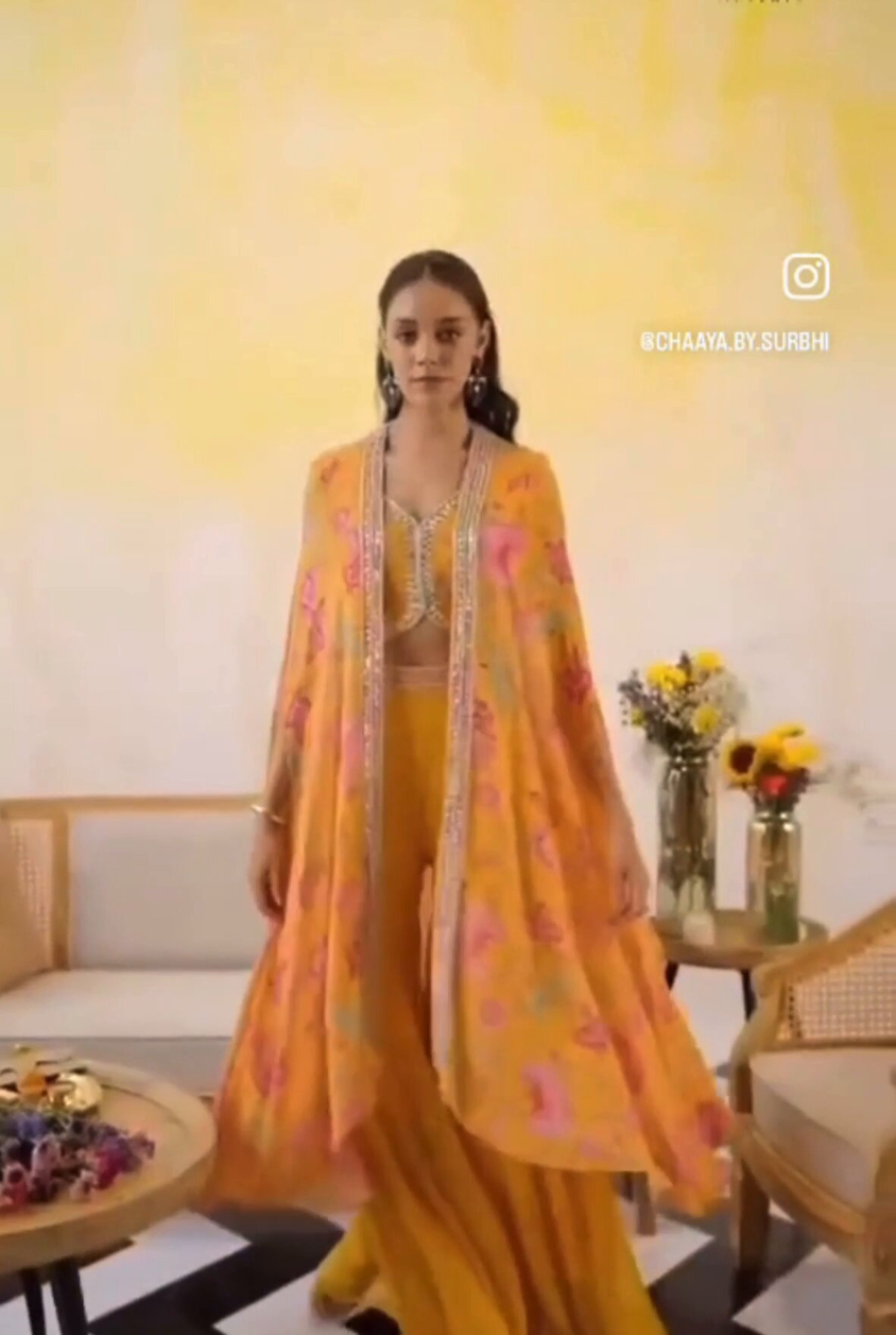 Floral cape sharara
