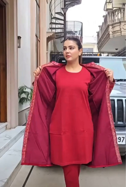 Kashmir Phirans Inspired Three Piece Overcoat Dress